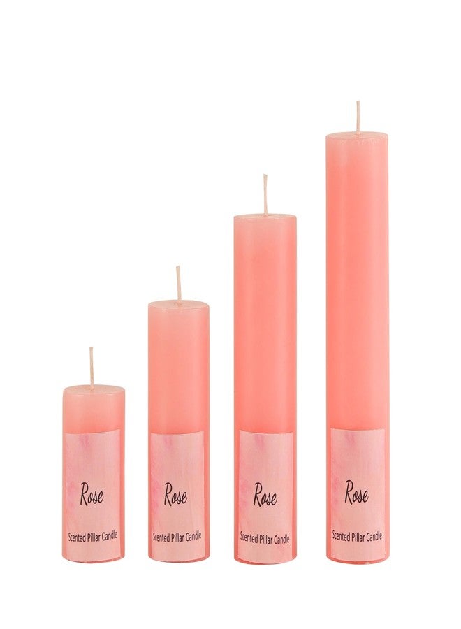 Stone & Feather Scented Pillar Candles, Rose, Set of 4, for Home Decoration, Diwali, Christmas, Wedding, Anniversary - Image 2